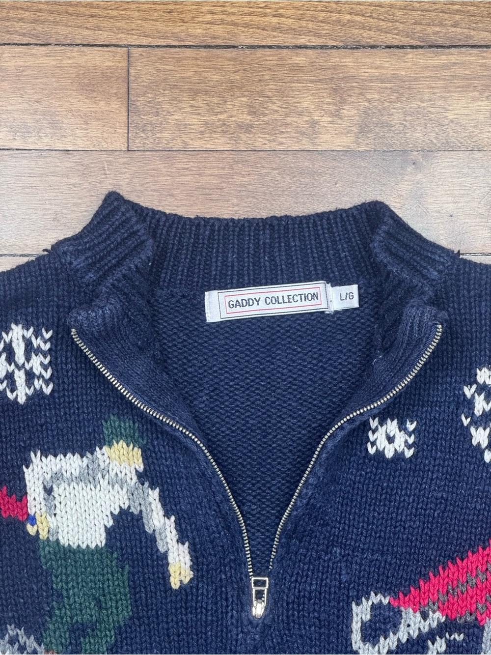 Vintage Gaddy Collection Ski Pattern 1/4 Zip Sweater Cotton Blend - Navy - Picture 2 of 6